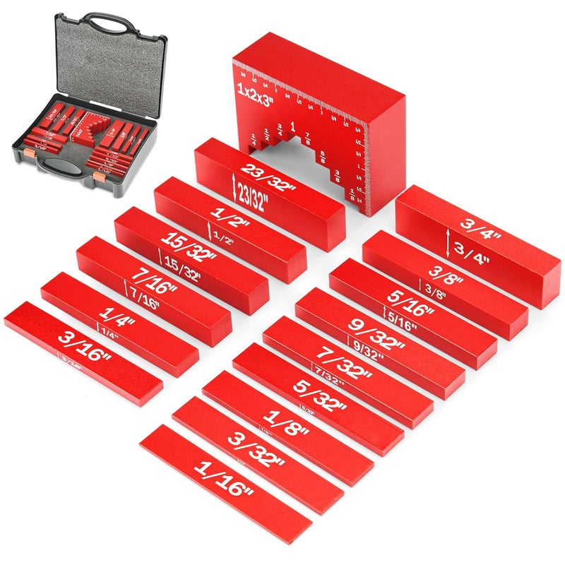 Comfylichi Setup Blocks Height Gauge, 16pcs Precision Aluminum Setup Bars, Router and Table Saw Accessories, Woodworking Tools for Easily Set Fence, Blade, Drill Height, with Storage Case - Image 1